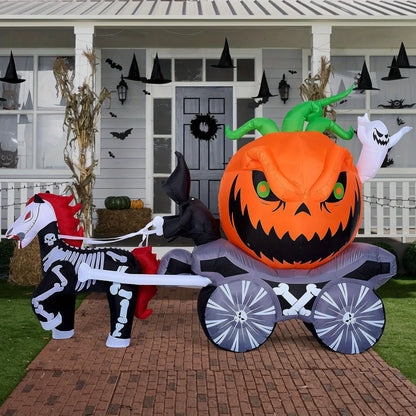 8 Ft Long Halloween Inflatables Pumpkin Carriage with Built-in LEDs