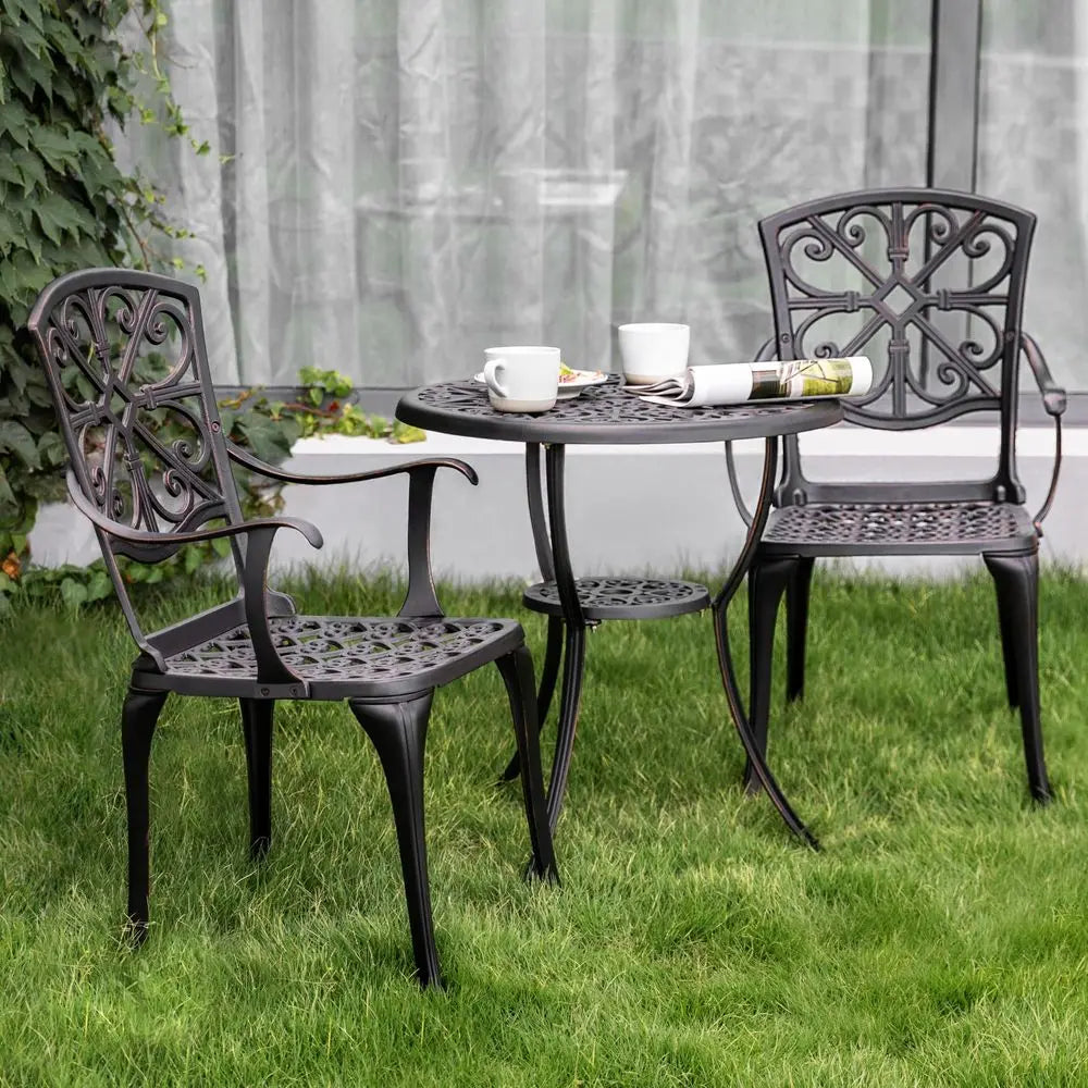 3 Piece Outdoor Bistro Set, Cast Aluminum Table and Chairs