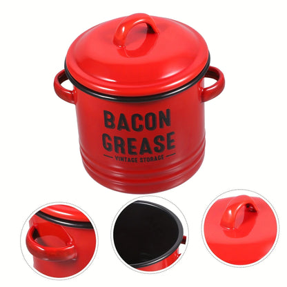 1pc Large Enamel Grease Container W/Lid,