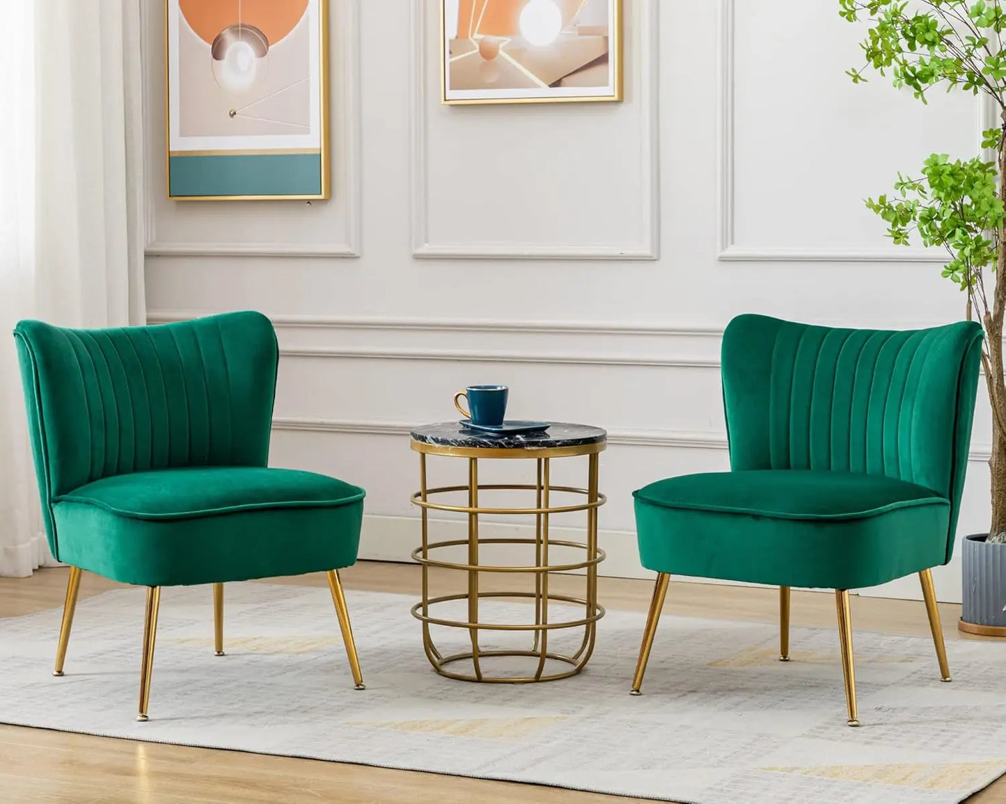Set (2) Comfy Mid Century Velvet Accent Chair, Armless
