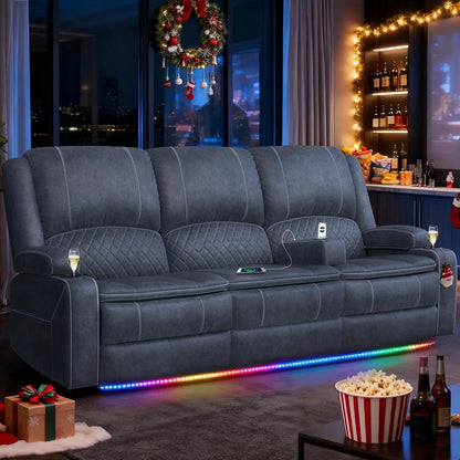 PU Leather Recliner Sofa w/Console, Cup Holders, USB Ports,