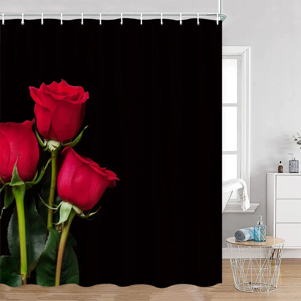 Red Roses Floral Shower Curtain, Romantic Flower