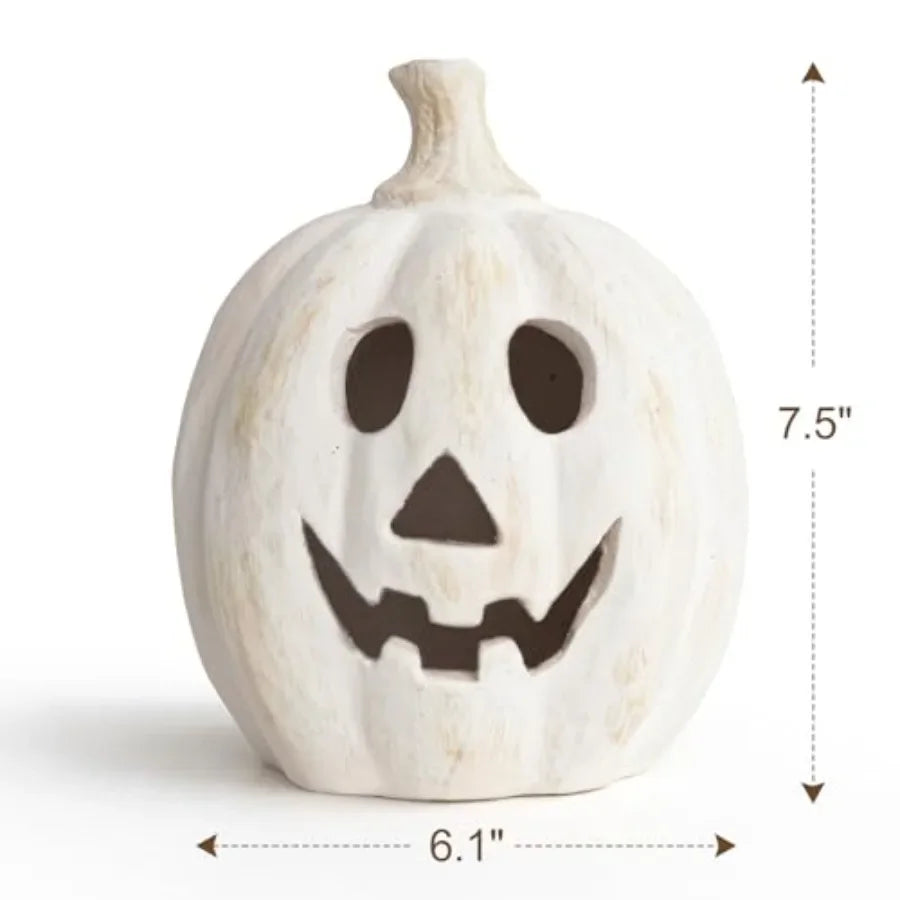 7.5"H White Handmade Terracotta Pumpkin Jack O' Lantern w/Artisan Finish