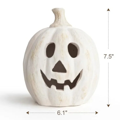 7.5"H White Handmade Terracotta Pumpkin Jack O' Lantern w/Artisan Finish