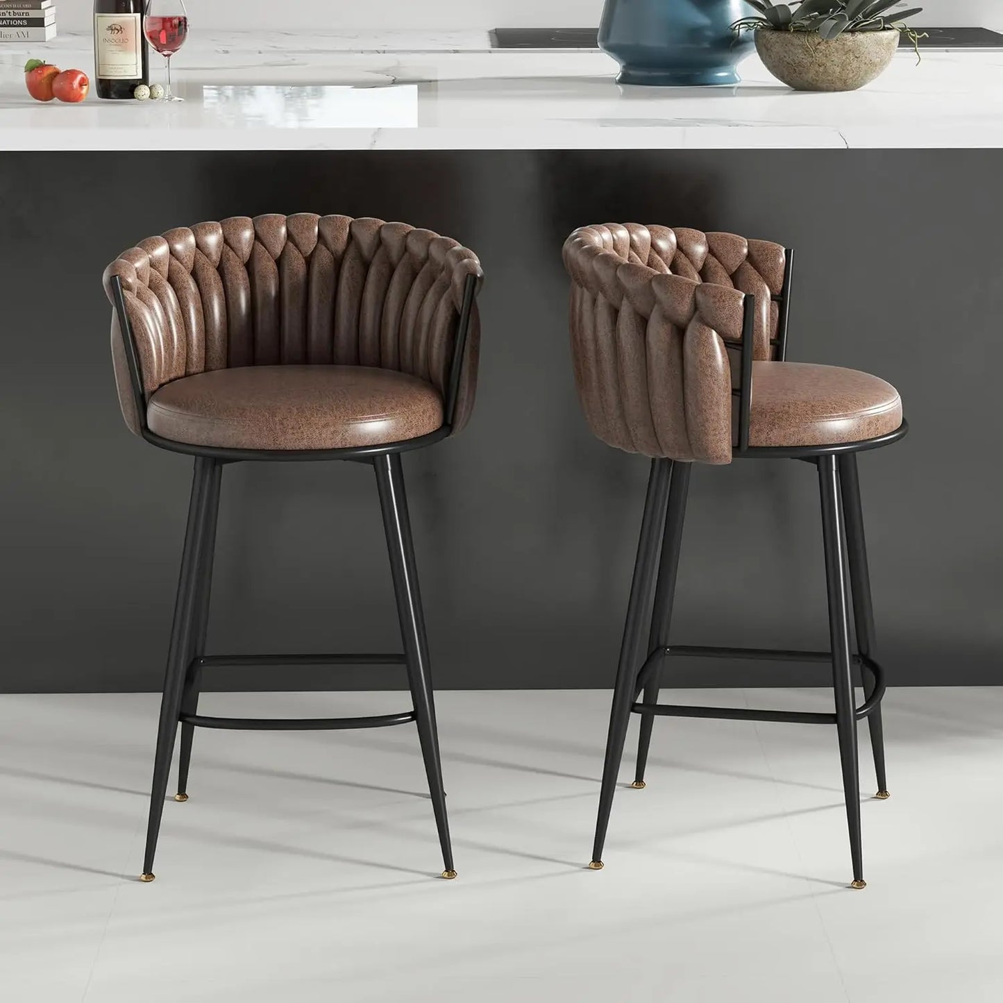Set of 2, Hand-Woven Barstools, Counter Height