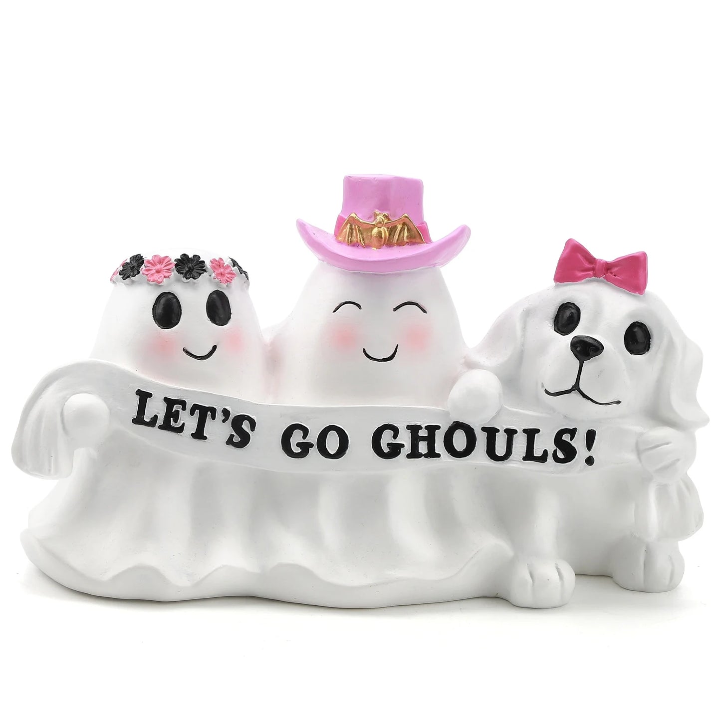 Pink Bow Spooky Ghost Puppy Group Figurine, Ornament