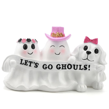 Pink Bow Spooky Ghost Puppy Group Figurine, Ornament