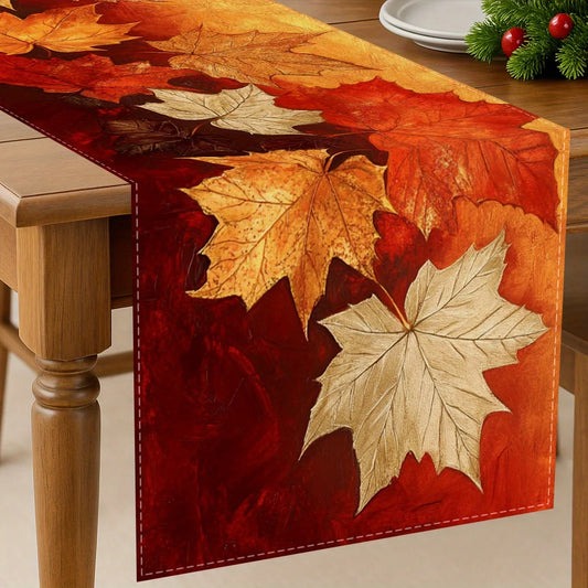 1pc Autumn Golden Maple Leaf Table Runner Suitable for Fall and Thanksgiving Decorations
