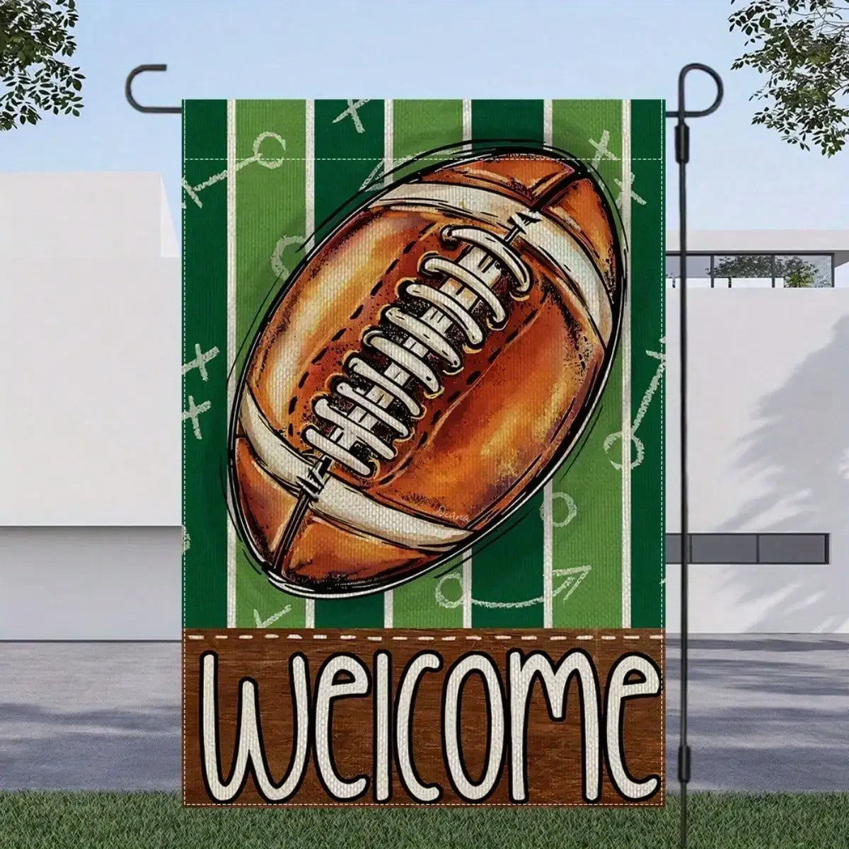 1pc Football Welcome Party Flag Banner - Double-Sided 12"x18" Durable Polyester