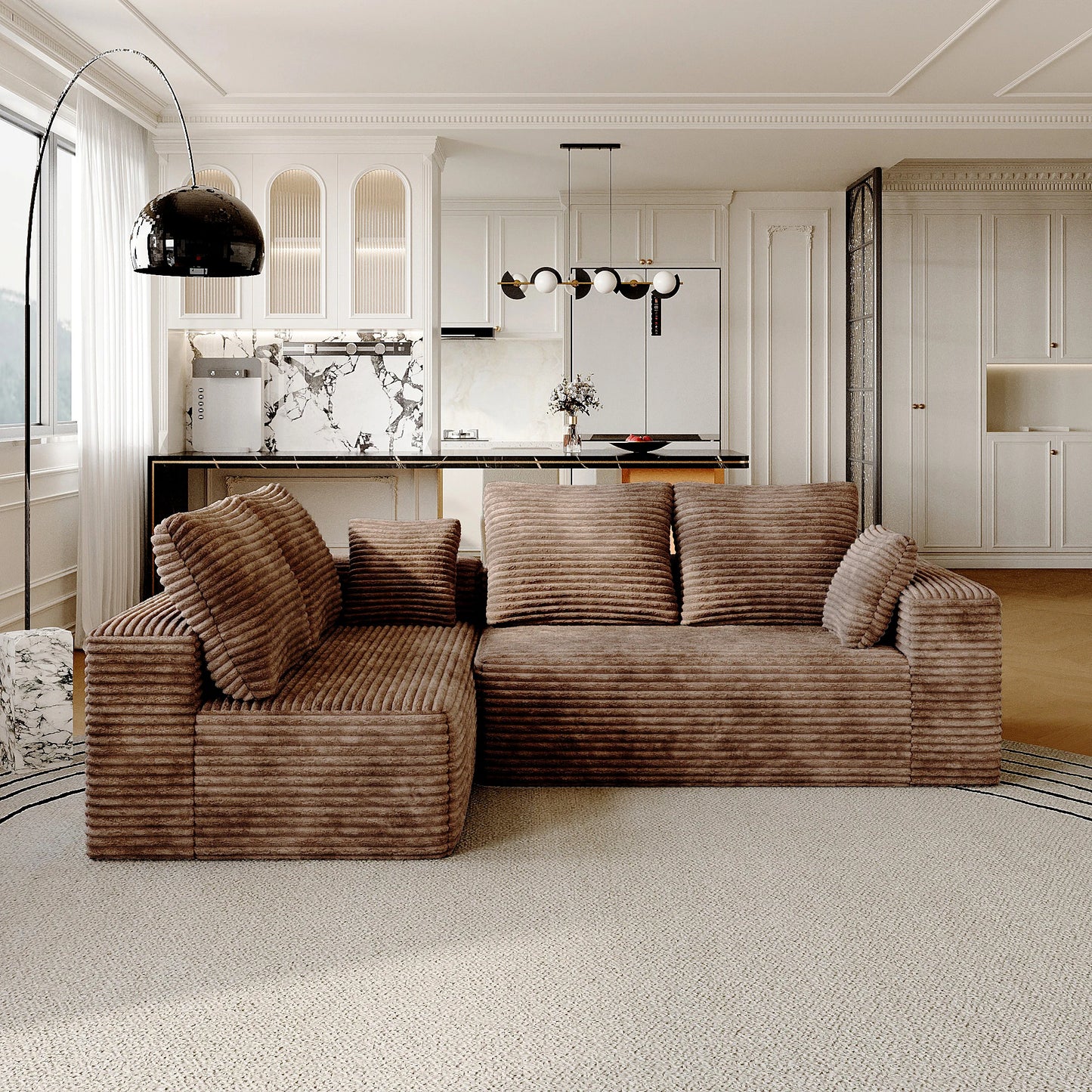 Modern 104" Boneless Sectional Couch w/L-Shape Chaise, Deep Seat
