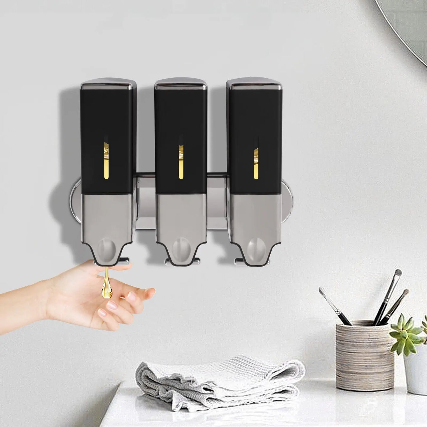 3-Bottles 3*500ml Wall Mount Shower Soap Shampoo Conditioner Dispenser