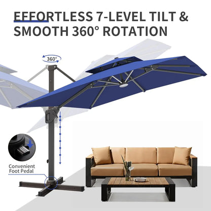 10'x13' Cantilever Patio Umbrella w/Led Lights, Heavy Duty