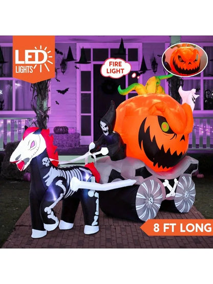 8 Ft Long Halloween Inflatables Pumpkin Carriage with Built-in LEDs