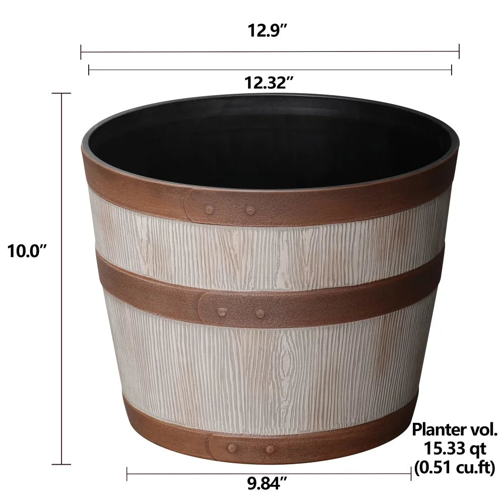Large Outdoor Whiskey Barrel Planter, Light Brown