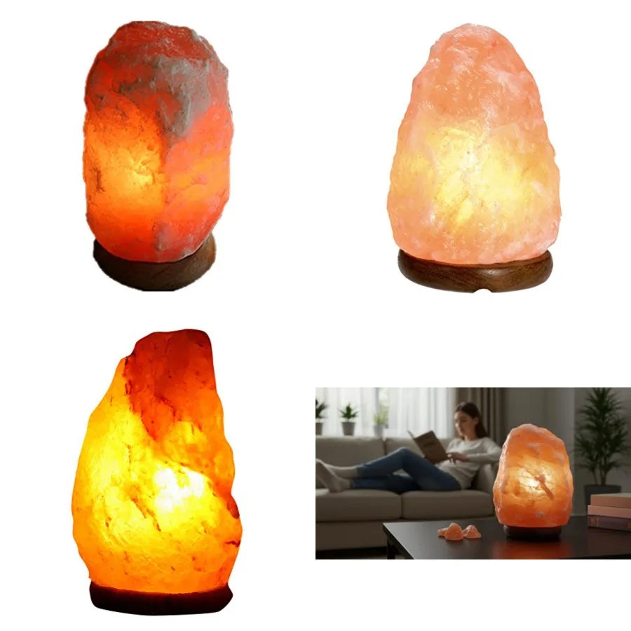 Natural Himalayan Salt Lamp w/Hand-Carved Wooden Base