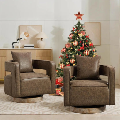 Set (2) Upholstered Swivel Accent Chair, Open Back Barrel Chair