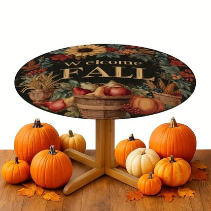 1pc Autumn Round Tablecloth with Welcome Fall Sign