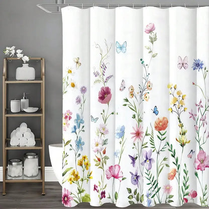 Floral Shower Curtain and Anti-Slip Bathroom Mat, Multi-Colors