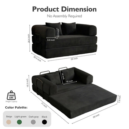 59" 4:1 Boneless Convertible Floor Sofa, High-Density Sponge & Corduroy Fabric
