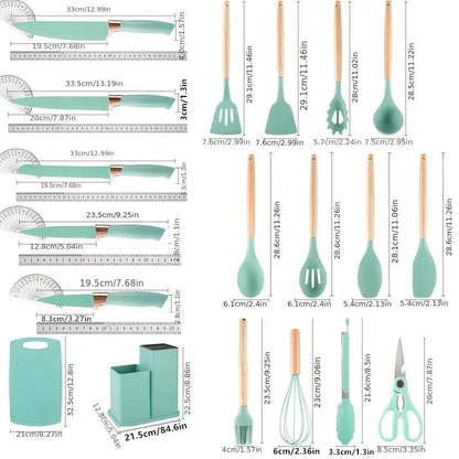 19pc Kitchen Knives and Silicone Utensils w/Holder