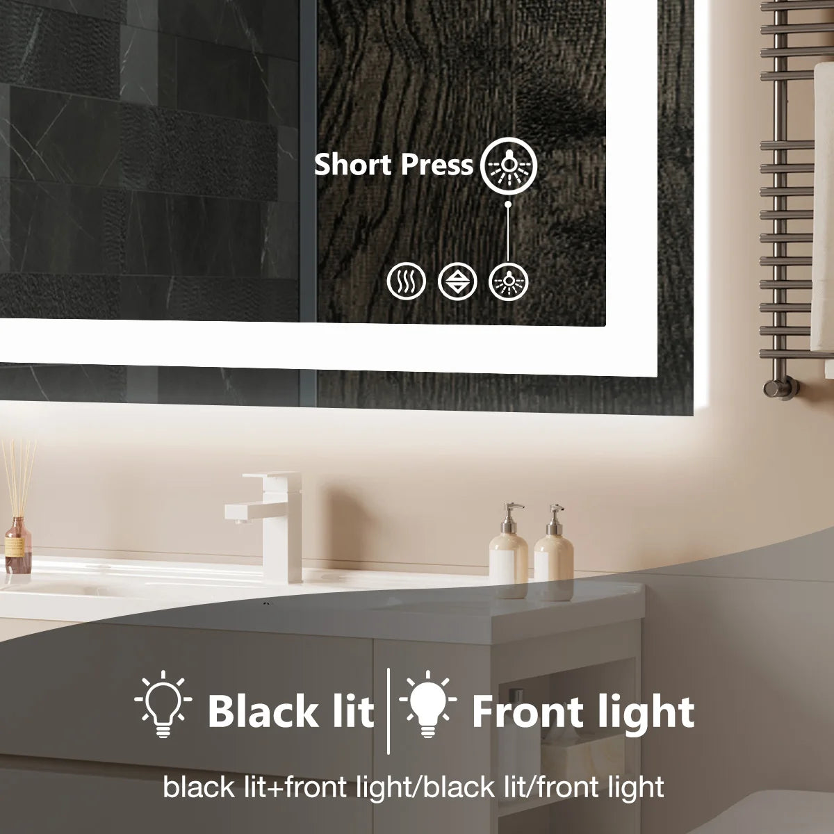 36"x 24", Bathroom Vanity Mirror, Memory Function, Front and Backlit