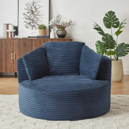 48.8" Round Boneless Chaise Sofa Chair with Backrest and 3 Pillows