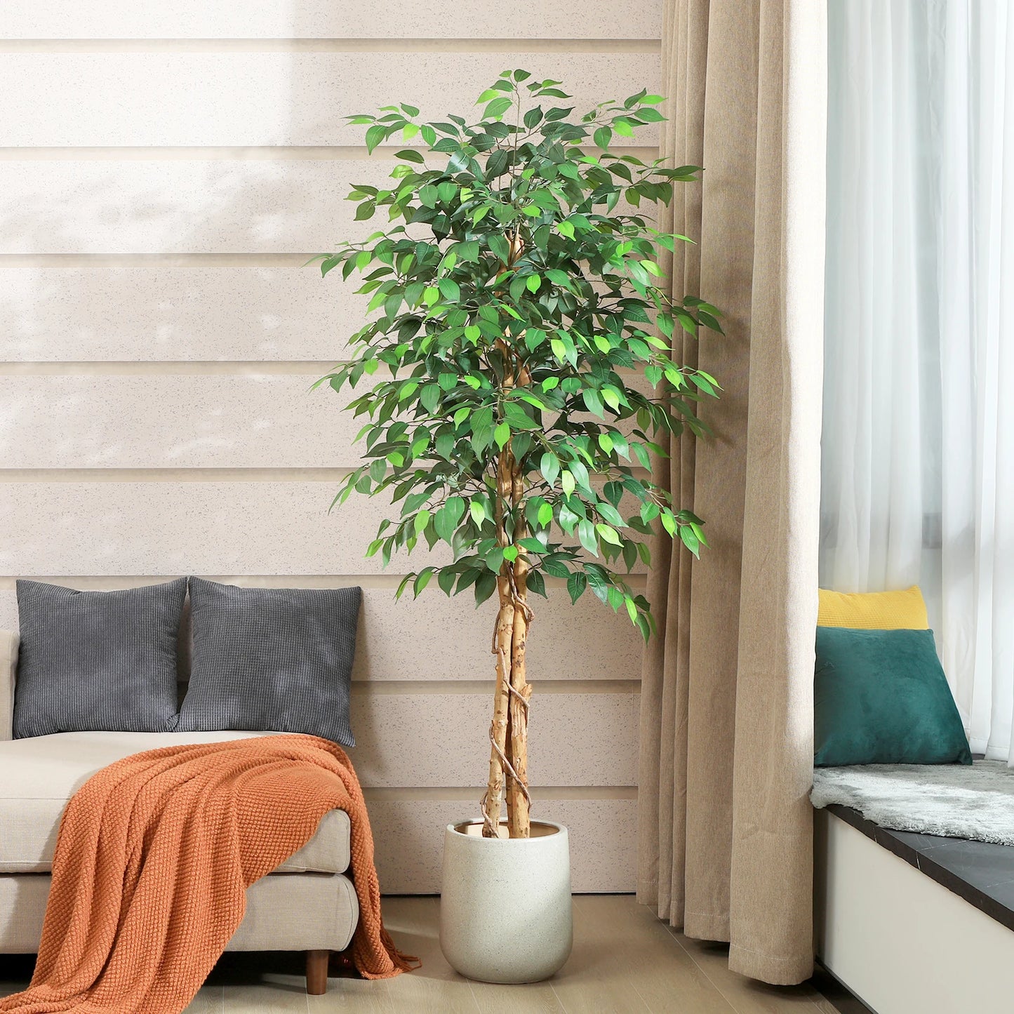 Artificial Silk Ficus Trees with Natural Curved Trunks