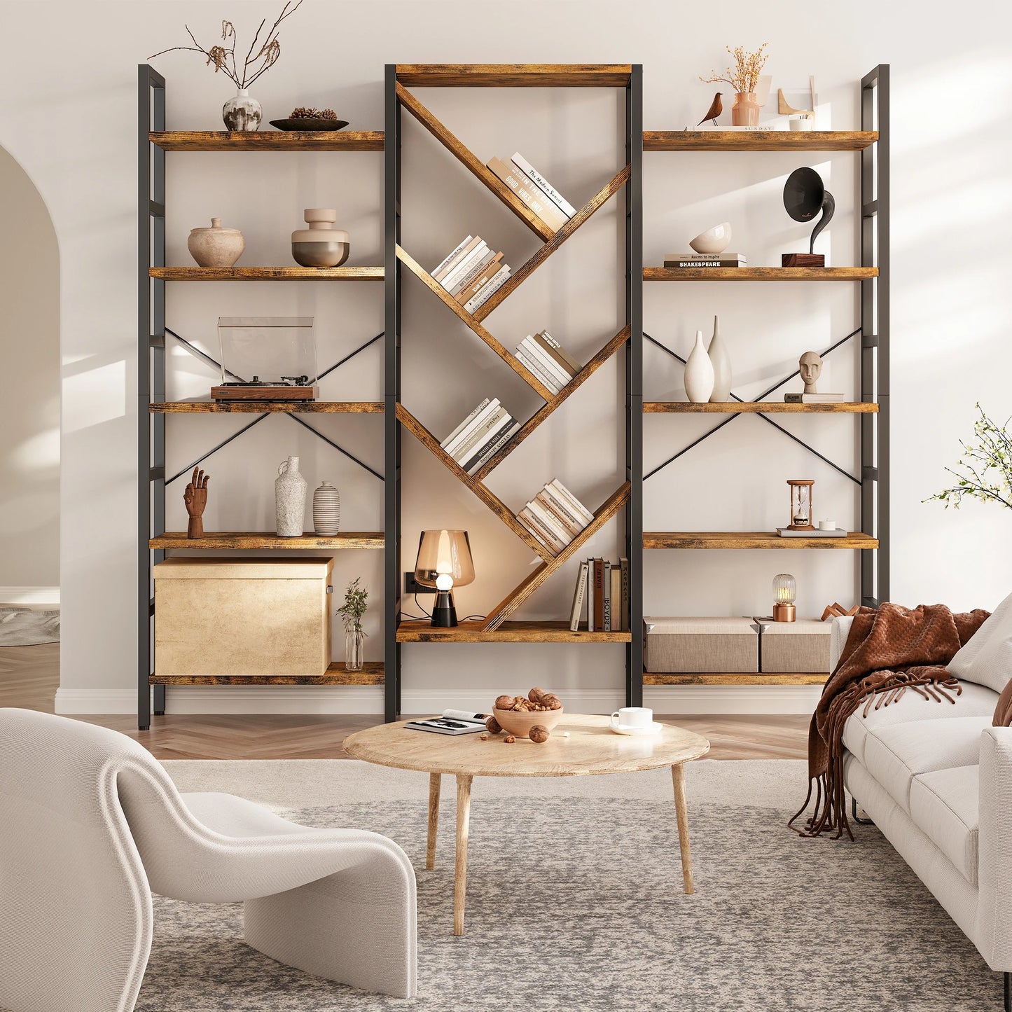 5 Tier Large Wooden Bookcase with 17 Open Display Shelves