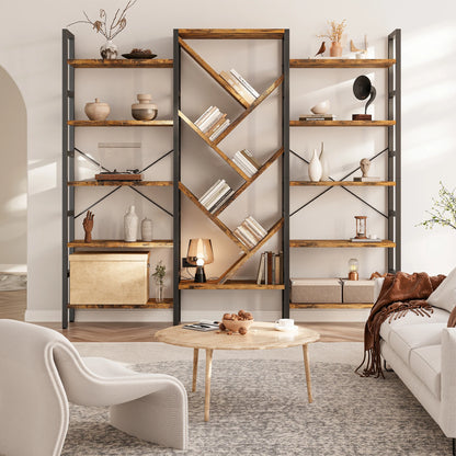 5 Tier Large Wooden Bookcase with 17 Open Display Shelves