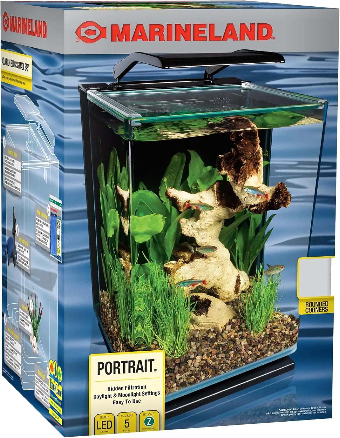 5gl Glass LED Aquarium Kit w/Hidden Filtration, Dual Lighting