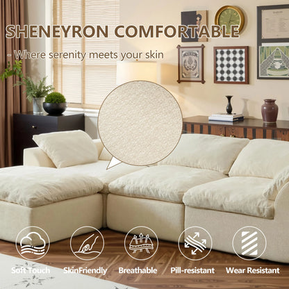L-Shaped Modular Sofa, Boneless Design, Ultra-Soft Comfort, Ottoman