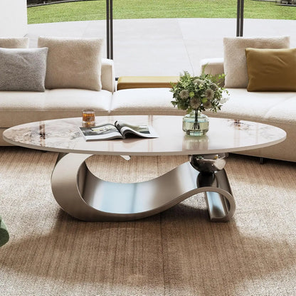 Modern, Oval Living Room Table w/ Faux Marble Top