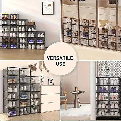12pk Transparent Plastic Stackable Storage Boxes, Linked Design