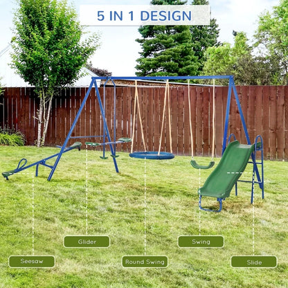 Metal Swing Set for Kids Outdoor, Heavy-Duty Frame w/Double Swings