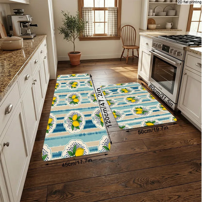 Fresh Lemon Stripe Print, Non-Slip and Water-Absorbent Foot Mat