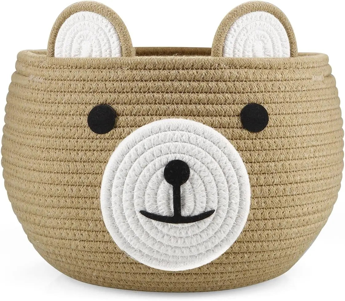 Cotton Rope Baby Basket with Bear Design