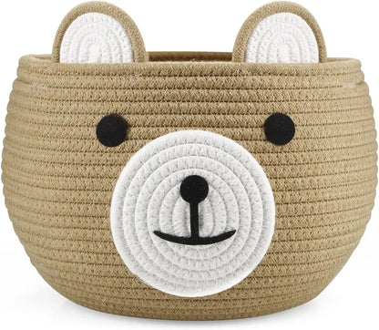 Cotton Rope Baby Basket with Bear Design