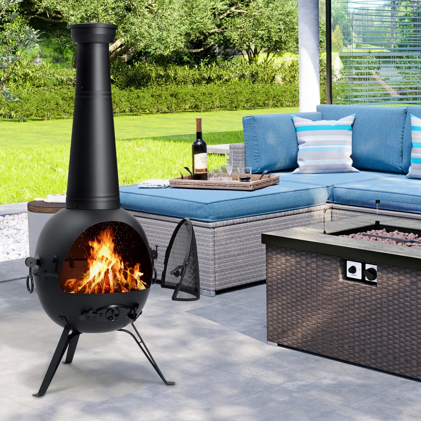 Outdoor Chiminea Fireplace, Rust-Free Iron Black