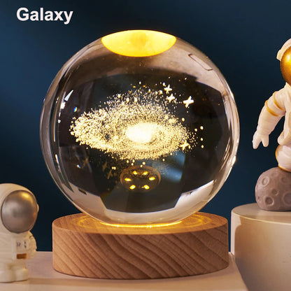 6cm 3D Crystal Ball Decoration 2026 Astronomy Solar System Planets Moon Astronaut LED Balls