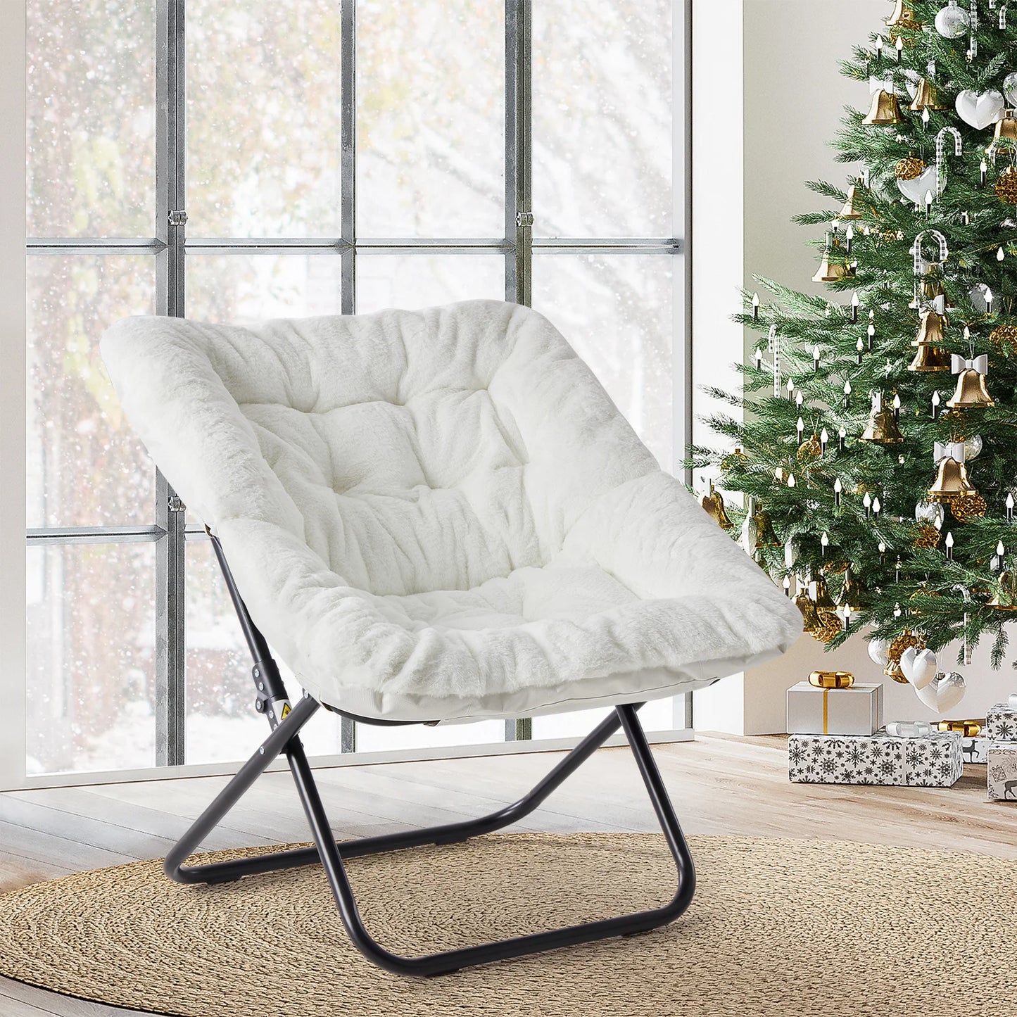 28" Large-Size, Folding Cozy Lounge Chair, Soft Faux Fur