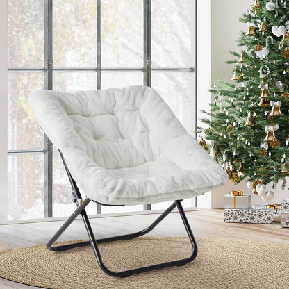 28" Large-Size, Folding Cozy Lounge Chair, Soft Faux Fur