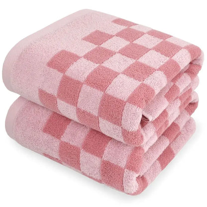 (2) 27"x55" Pink Checkered Soft Towels for Bathroom, Beach, Pool