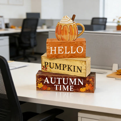 4pc Stackable Thanksgiving Rustic Farmhouse Wooden Sign Blocks