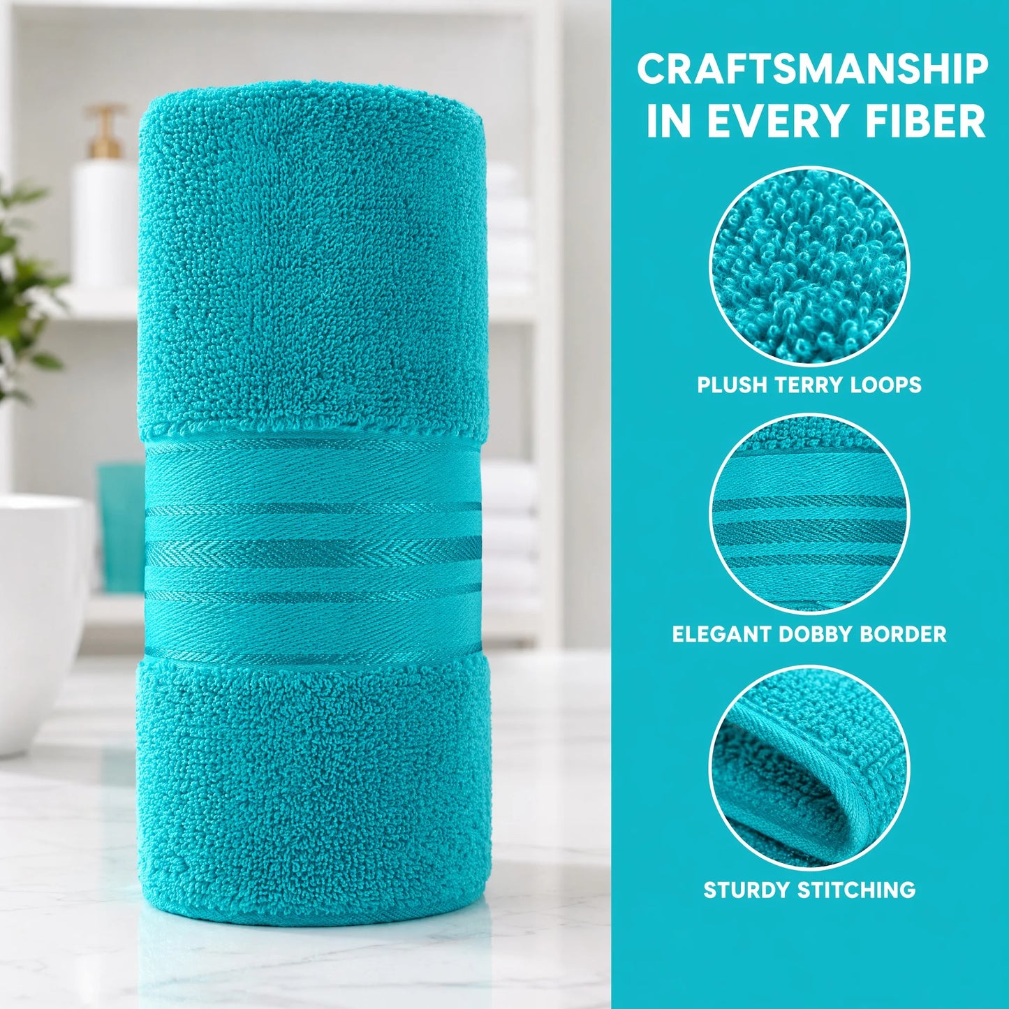 8 Piece Luxury Towel Set, 600 GSM Ring Spun Cotton, Highly Absorbent