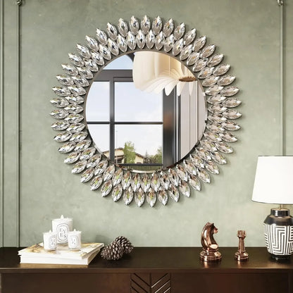 26" Round, Beveled Diamond Jeweled Mirror