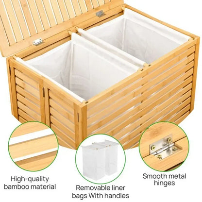 Foldable Bamboo Laundry Basket with Lid