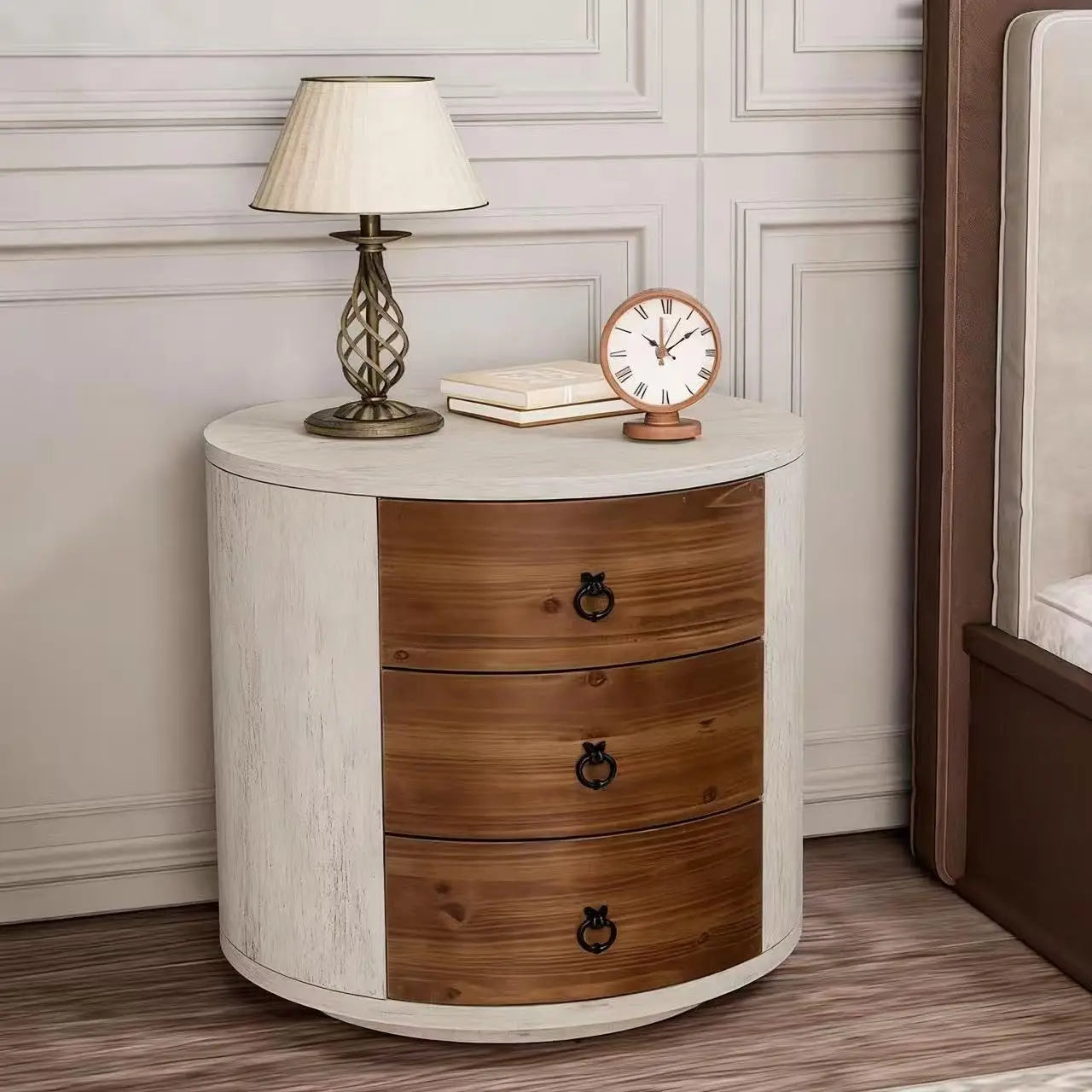 Flower Motif Nightstand w/Drawer & Storage, Fully-Assembled
