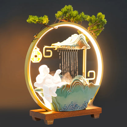Tabletop Ceramics Water Fountain w/ LED Light, Atomizer