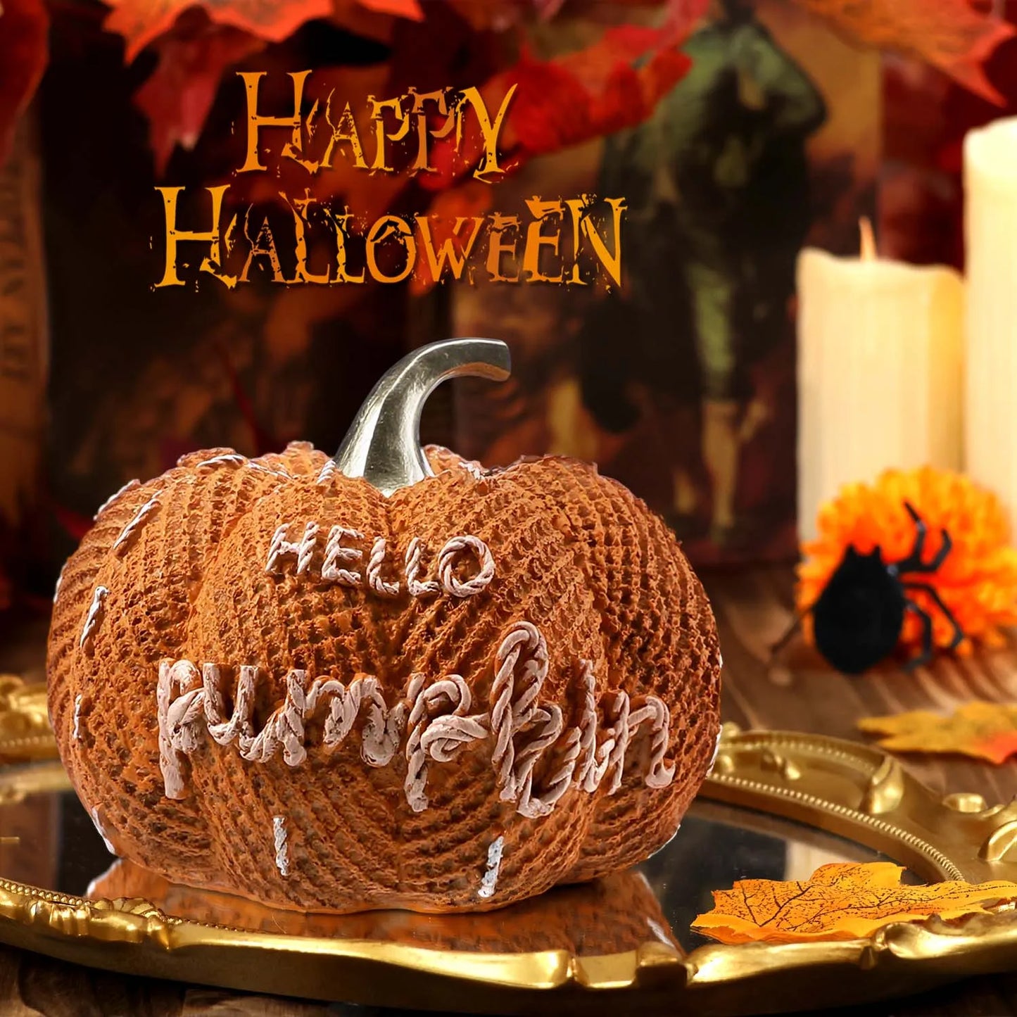 Halloween Pumpkin Knitted Texture Table Ornament, Farmhouse