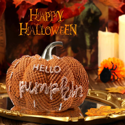 Halloween Pumpkin Knitted Texture Table Ornament, Farmhouse